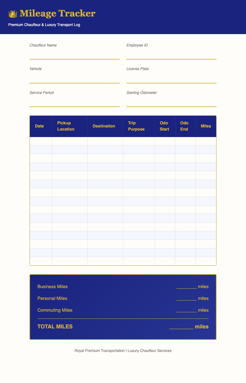 Royal elegant mileage tracker
